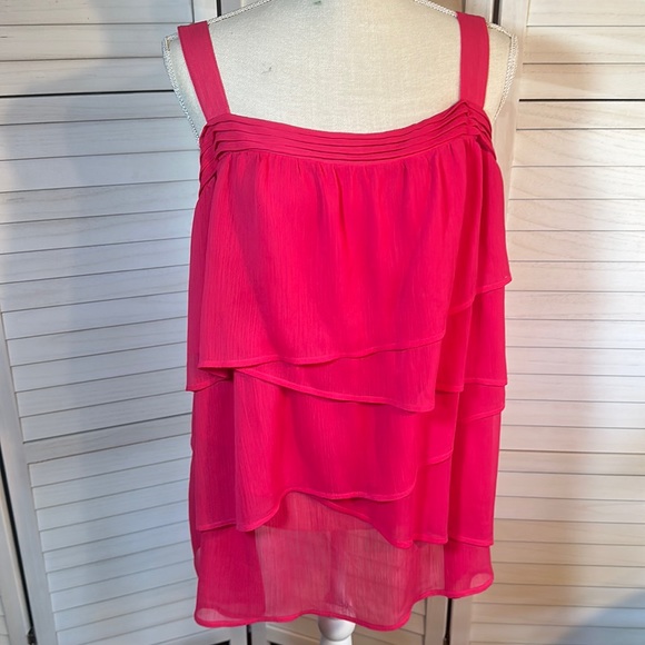 Lane Bryant Tops - Bright Pink Lane Bryant Chiffon Shirred Spaghetti-Strap Blouse